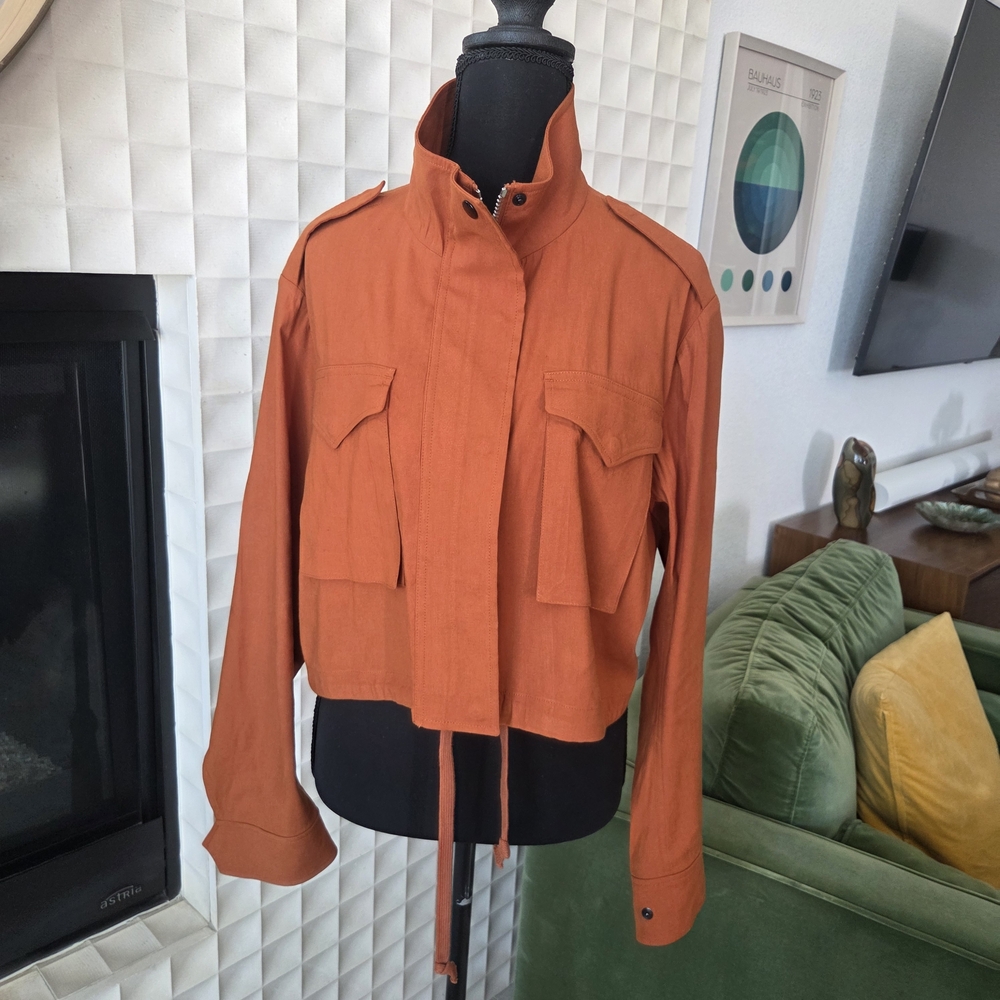 EUC Rag & Bone M65 Cropped Linen Blend Field Jacket in Rust Orange, Size Small - Picture 4 of 9